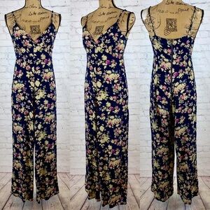Redberry Fashion Navy Blue Floral Cami Wide Leg Jumpsuit